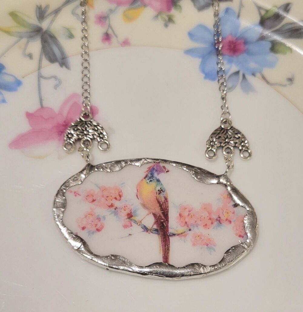 Bird of Paradise Antique Henrich & Co Broken China Pendant — 1920s Bavarian